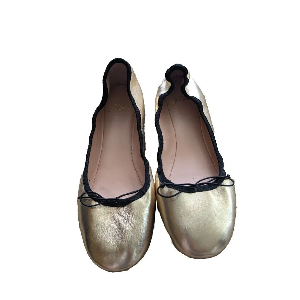 J. Crew Evie Leather Round Toe Ballet Flats 8 Gold Cute